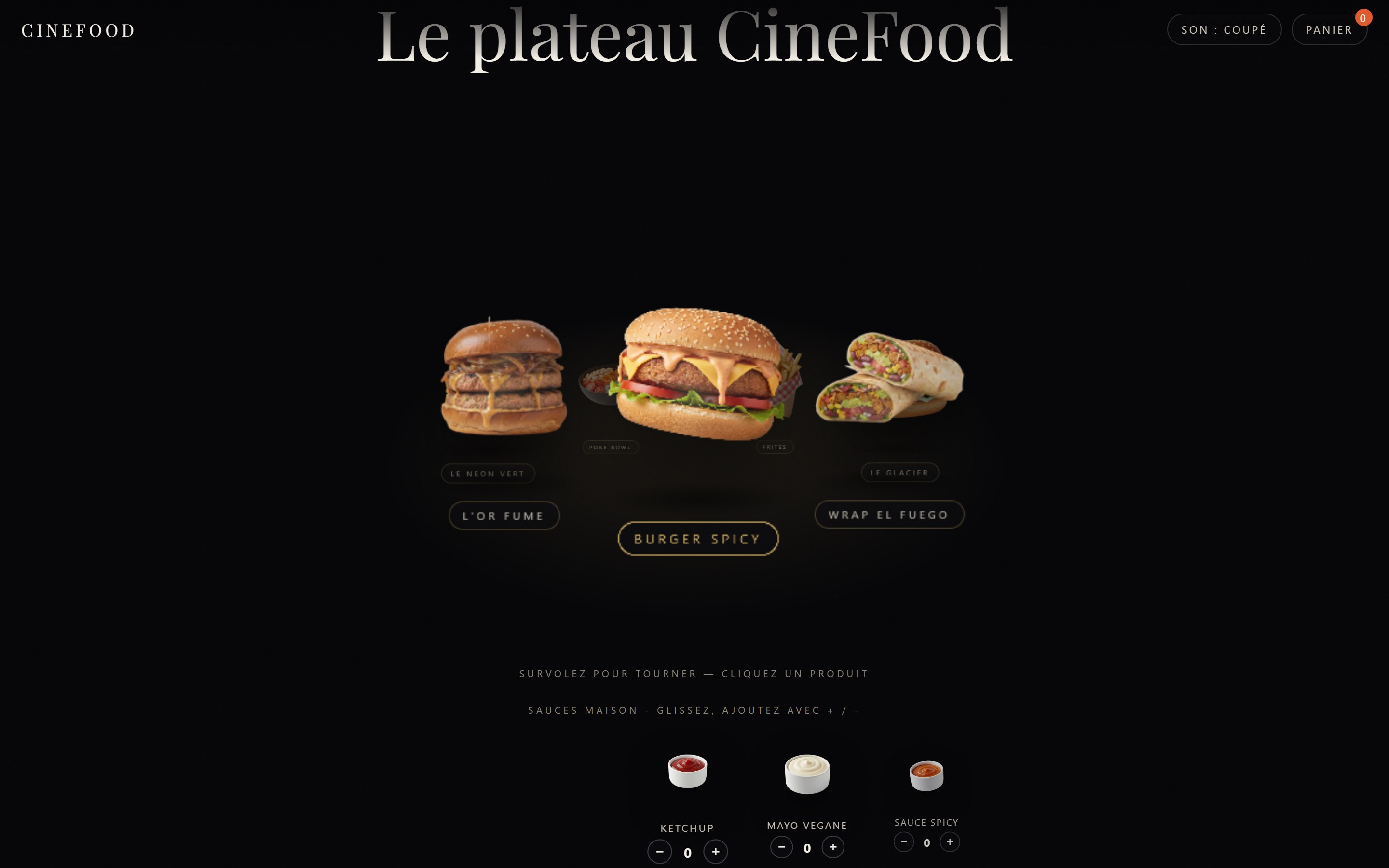 CineFood restaurant website homepage on a desktop screen