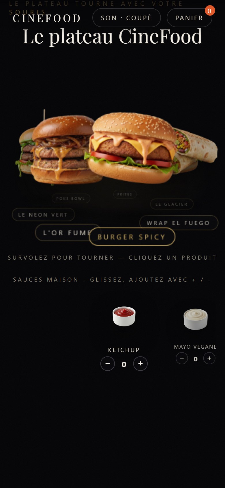 Le site de restaurant CineFood affiché sur un téléphone